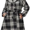 Women Plus Size Double Breasted Wool Pea Coat Notch Lapel Trench Coats Mid Long Winter Outerwear with Belt