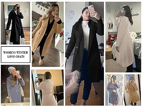 Womens Long Double Breasted Coats Lapel Collar Pea Coat Winter Slim Fit Jackets Trench Coat Outwear