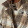 Women's Stand Collar Plaid Wool Coat Peacoat Winter Overcoat Mid Long Trench Coat with Belt