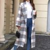 Women's Plaid Wool Coat Shacket Jacket Casual Long Sleeve Laple Button Down Flannel Trench Coats