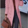 Women's Overcoat Notched Lapel Double Breasted Coats Fall Winter Elegant Wool Blend Trench Coat Long Jackets