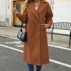 Women's Long Coat Notched Lapel Collar Double Breasted Pea Coat Winter Elegant Wool Blend Over Coats Jackets