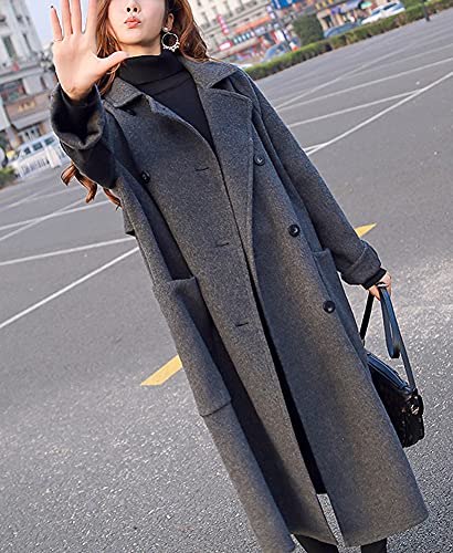 Women's Slouchy Drop Shoulder Double Breasted Maxi Long Wool Pea Coat