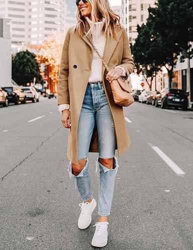 Women's Winter Wool Coat Mid-Long Notch Lapel Single Breasted Peacoat Casual Trench Coats Outwear