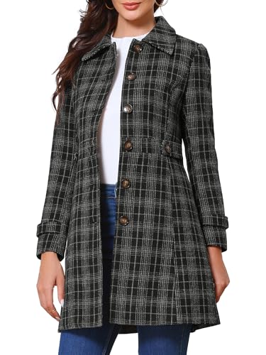 Plaid Pea Coat for Women's Single Breasted Vintage Winter Overcoat Trench Outerwear