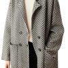 Women's Winter Herringbone Striped Notch Lapel Wool Trench Coat Double Breasted Peacoat