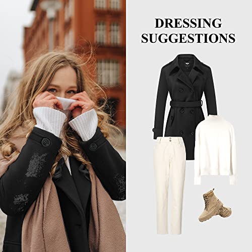 Women's Double Breasted Pea Coat Slim Winter Mid-Long Trench Coat with Long Belt