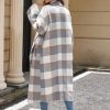 Women's Plaid Wool Coat Shacket Jacket Casual Long Sleeve Laple Button Down Flannel Trench Coats