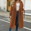 Women's Long Coat Notched Lapel Collar Double Breasted Pea Coat Winter Elegant Wool Blend Over Coats Jackets