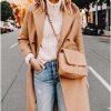 Women's Double Breasted Peacoat Wool Notched Lapel Trench Coat Winter Mid Length Long Jacket Overcoat