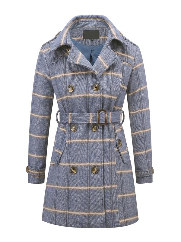 Womens Pea Coat Double Breasted Wool Coat Long Winter Trench Coat with Belt