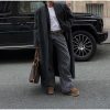 Womens Long Wool Pea Coat Business Casual Striped Trench Coat Winter Warm Notched Lapel Overcoat