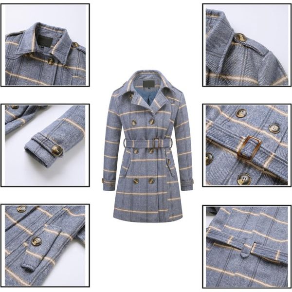 Womens Pea Coat Double Breasted Wool Coat Long Winter Trench Coat with Belt